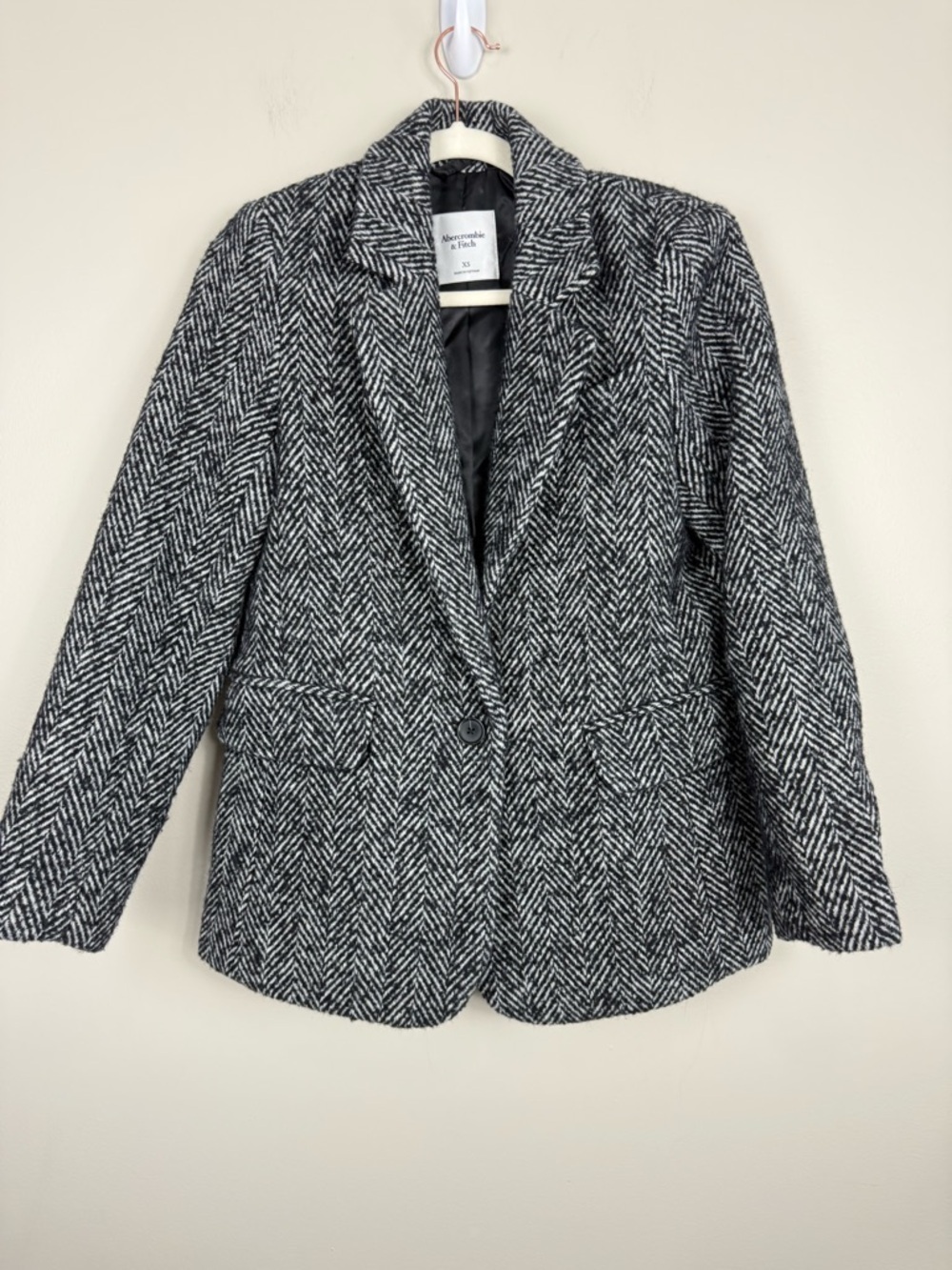 Abercrombie & Fitch Oversized Blazer Womens XS Houndstooth Black White Academia